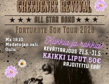 CCR – syksyn konserttikiertue nyt erikoishintaan Ajalla 21.–31.5. kaikki tapahtumaliput 🎟️ 50 € /