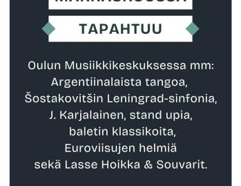 Marraskuussa Madetojan salissa nautitaan taas monipuolisesta ohjelmistosta – sinfoniakonserteista