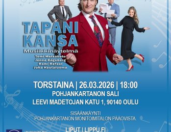 Tapani Kansa -Laulaja -musiikkinäytelmä Pohjankartanon salissa torstaina 26.03.2026 klo 18! Tapani