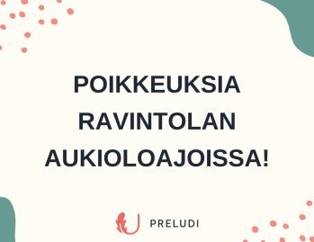Poikkeuksia ravintolan aukioloajoissa.🥗⁠
⁠
Ravintola Preludi on suljettuna 5.12. sekä